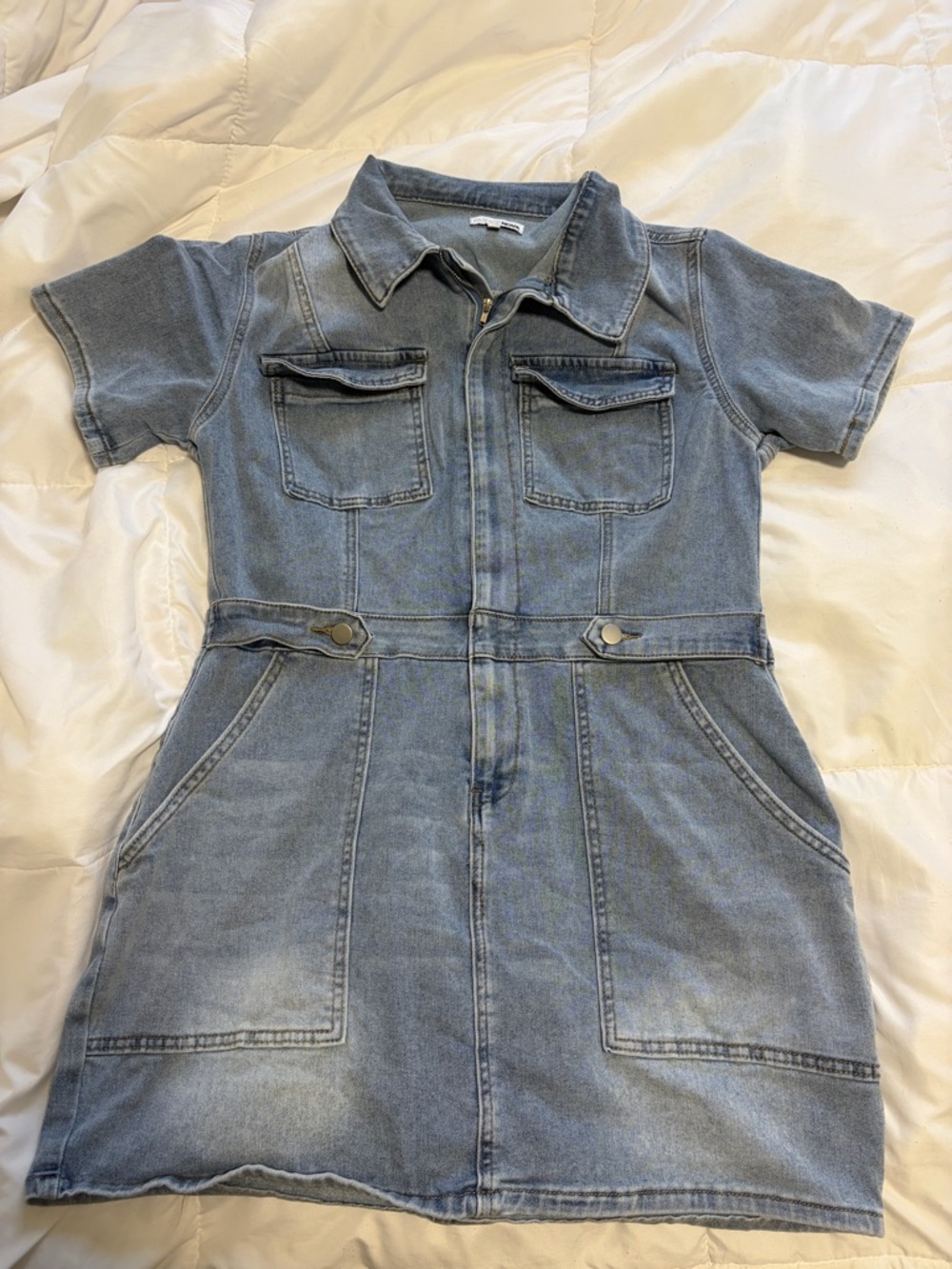 Fashion Nova Light Blue Denim Short Sleeve Shirt Dress